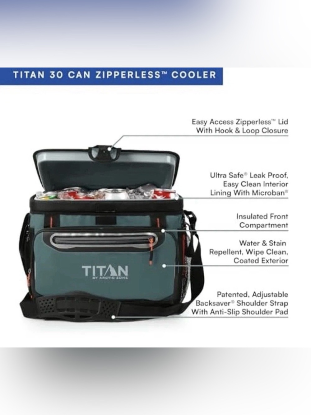 Titan Ice Cream by Arctic Zone 30 Cans Without Zipper Rigid Lining 3 Days Cold - Picture 2 of 9